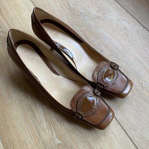 Cole Haan Brown Leather Pumps Brown Buckle Kitten Heel Women Shoes